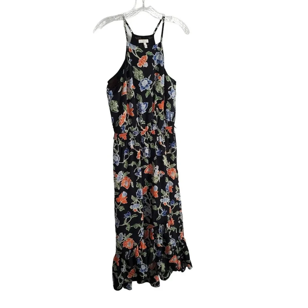 Joie Sz M Dress Deme Silk Chiffon Faux Wrap Hi Lo Flowing Midi Ruffle Hem Floral - Picture 1 of 11